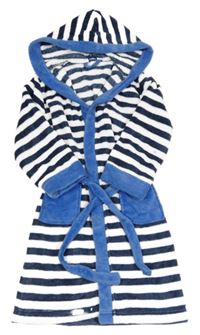 Tmavomodro-biely pruhovaný chlpatý župan s kapucňou Lupilu