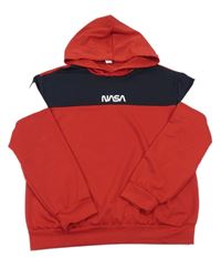 Červeno-tmavomodro-biela ľahká mikina s nápisom a kapucňou Shein