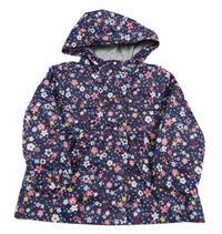 Tmavomodrá kvetinová šušťáková jarná bunda s kapucňou Topomini