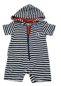 Černo-bílý pruhovaný froté kraťasový overal s kapucí Next