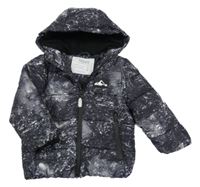 Černo-šedá šusťáková zimní bunda s flíčky a kapucí Nutmeg