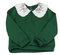 Tmavozelená mikina s vyšívaným golierikom Shein