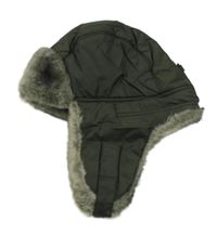 Khaki šusťáková beranice s kožíškem 