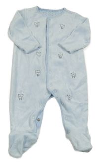 Svetlomodrý zamatový overal s medveďmi Mothercare
