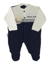 Bielo-tmavomodrý overal s medvěďom