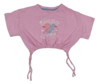 Svetloružové crop tričko so šňůrkou