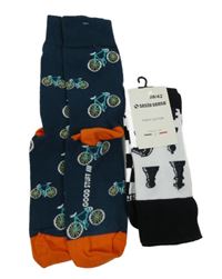 Nové - 2x - Dámske petrolejové + bielo-čierne ponožky so vzorem vel. 39-42