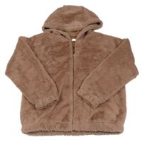 Starorůžová chlupatá podšitá bunda s kapucí F&F