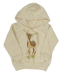 Smotanová mikina s jeleňom a kapucňou