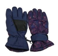 Tmavomodro/fialovo/růžové vzorované šusťákové zimní rukavice