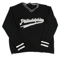 Čierna mikina s logom a pruhovanými lemy New Look