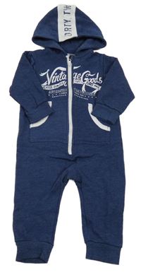 Tmavomodrá melírovaná tepláková kombinéza s nápisom a kapucňou Papagino