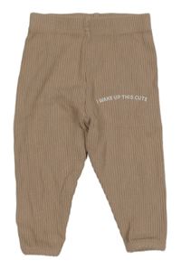 Pudrové rebrované tepláky s nápisom