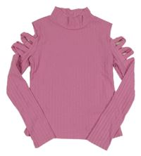 Ružové rebrované tričko s volnými rameny Shein