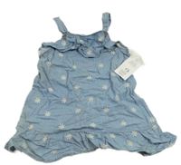 Nové - Modré lehké riflové šaty s kytičkami F&F