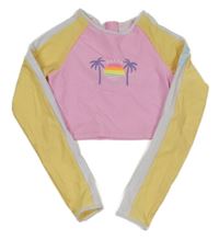 Růžovo-žluté UV crop triko s palmami Primark