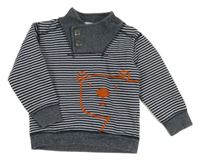 Tmavomodro-biela pruhovaná mikina s medvedíkom Topolmini