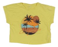 Žlté crop tričko s palmami Name it