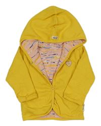 Žltá rebrovaná prepínaci obojstranná mikina so srdiečkom a kapucňou