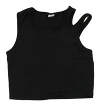 Čierny rebrovaný crop top Shein