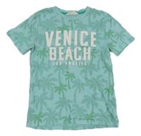 Svetlomodré tričko s palmami a nápisom H&M