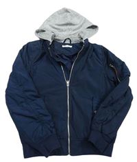 Tmavomodrá šušťáková zateplená bunda s kapucňou H&M