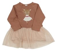 Starorůžovo-světlerůžové teplákovo/tylové šaty se srnkou H&M