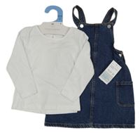Nové - 2set - Tmavomodrá riflová laclová sukně + bílé triko Primark