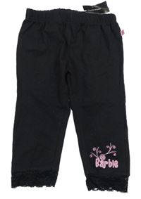 Nové - Čierne capri legíny s výšivkou Barbie