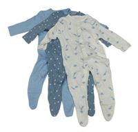 Nové - 3x - Modrý s hvězdičkami + světlemodrý + bílý overal s dinosaury Primark