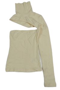 Smotanové rebrované asymetrické tričko s rolákom