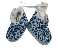 Nové - Světlemodro-modré vzorované plyšové zateplené papučky Soft Touch vel. 17