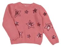 Ružový žinylkový sveter s hvězdičkami z flitrů M&Co.