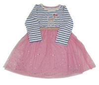 Pruhovano-růžové šaty se srnkou a tylovou sukní 