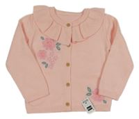 Nové - Broskvový propínací svetr s kytičkami a volánky Dunnes