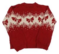 Červeno-svetloružový sveter s mašličkami H&M