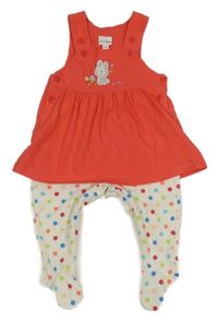 Růžové bavlněné šaty se zajíčkem a všitým overalem Bornino