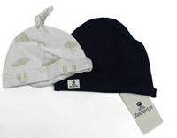 Nové - 2x Tmavomodrá + biela čapica s obrázkami