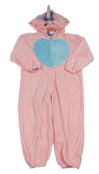 Světlerůžová plyšová kombinéza s kapucí - jednorožec 