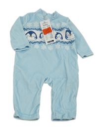 Nové - Světlemodrý sametový overal s tučňáky Pepco