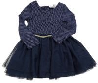 Tmavomodré puntíkované šaty s tylovou sukní Mon Coeur 