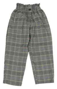 Tmavomodro-okrovo-bílé kostkované kalhoty Zara 