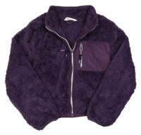 Fialová chlupatá propínací crop mikina H&M