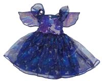 Kostým - Tmavomodro-růžové organzové šaty s jednorožcem 