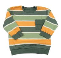 Kaki-oranžovo-biela pruhovaná mikina s vreckom Nutmeg