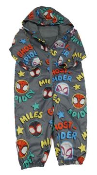 Sivá šušťáková jarná kombinéza s hrdinami a kapucňou George