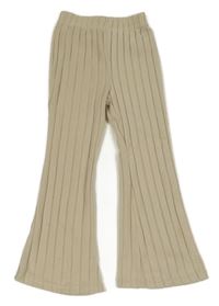 Béžové žebrované flare úpletové kalhoty