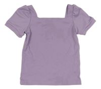 Levandulové rebrované tričko s hranatým výstřihem