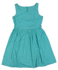 Tyrkysové plátěné šaty s puntíky