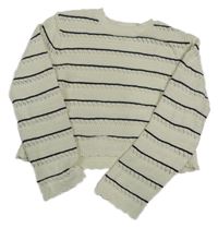 Smetanovo-čierny pruhovaný ažurový crop sveter H&M